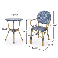 GDFStudio Catalina Ensemble bistro français moderne d'extérieur 3 pièces en aluminium au design imitation rotin et table ronde