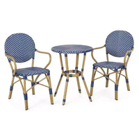 GDFStudio Catalina Ensemble bistro français moderne d'extérieur 3 pièces en aluminium au design imitation rotin et table ronde