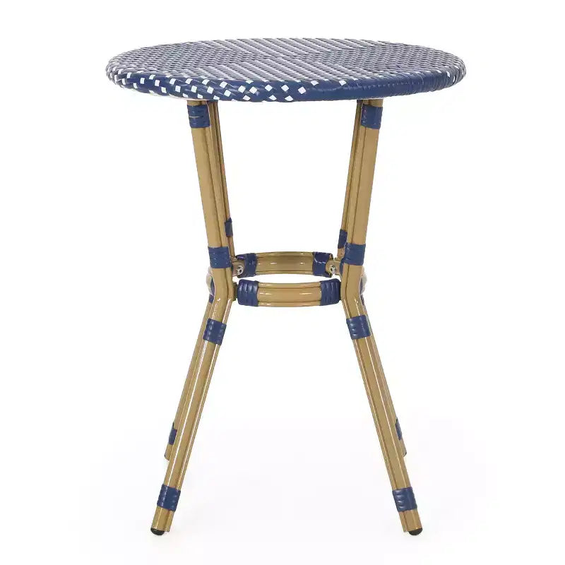 GDFStudio Catalina Ensemble bistro français moderne d'extérieur 3 pièces en aluminium au design imitation rotin et table ronde