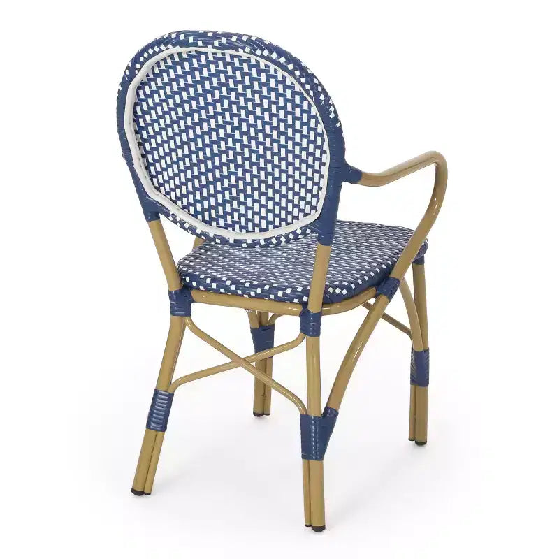GDFStudio Catalina Ensemble bistro français moderne d'extérieur 3 pièces en aluminium au design imitation rotin et table ronde