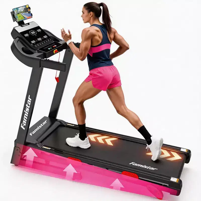 Tapis de course pliable pour la maison avec moteur de 3,75 CV, contrôle par application, haut-parleurs Bluetooth, inclinaison manuelle, capacité de 150 kg