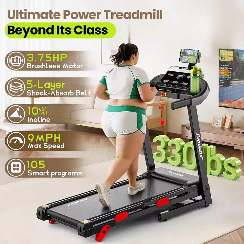 Tapis de course pliable pour la maison avec moteur de 3,75 CV, contrôle par application, haut-parleurs Bluetooth, inclinaison manuelle, capacité de 150 kg