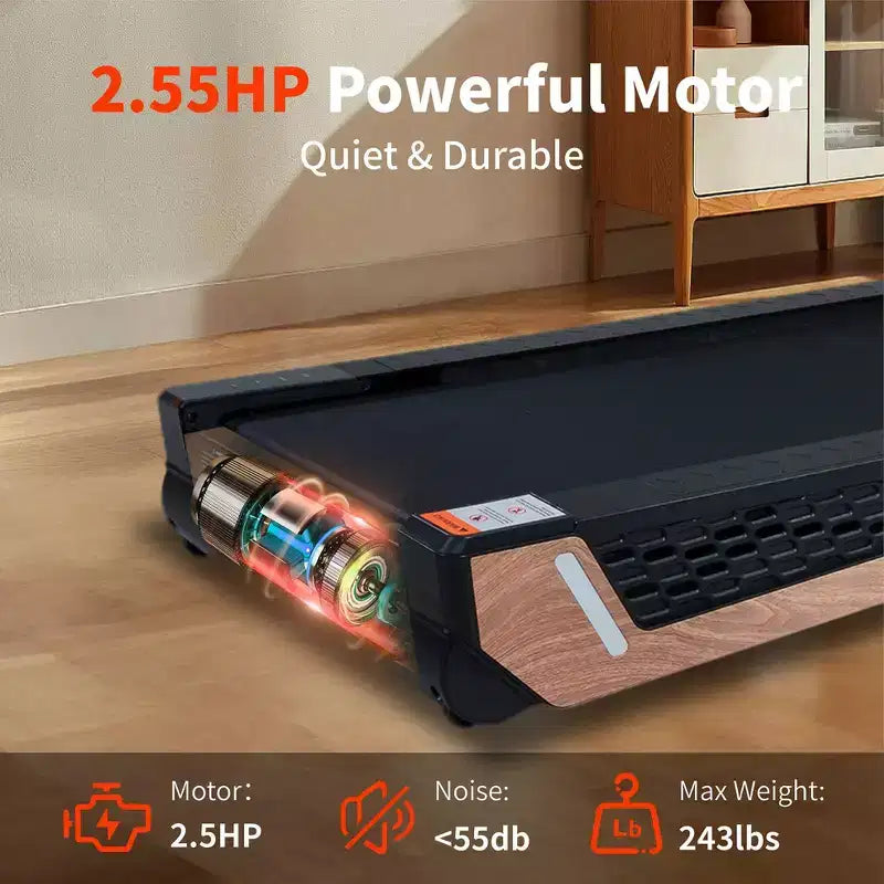 Tapis roulant portable avec inclinaison 8 niveaux, tapis de marche sous le bureau avec moteur 2.55HP, capacité 220 lbs, écran LED, design peu encombrant pour la maison et le bureau