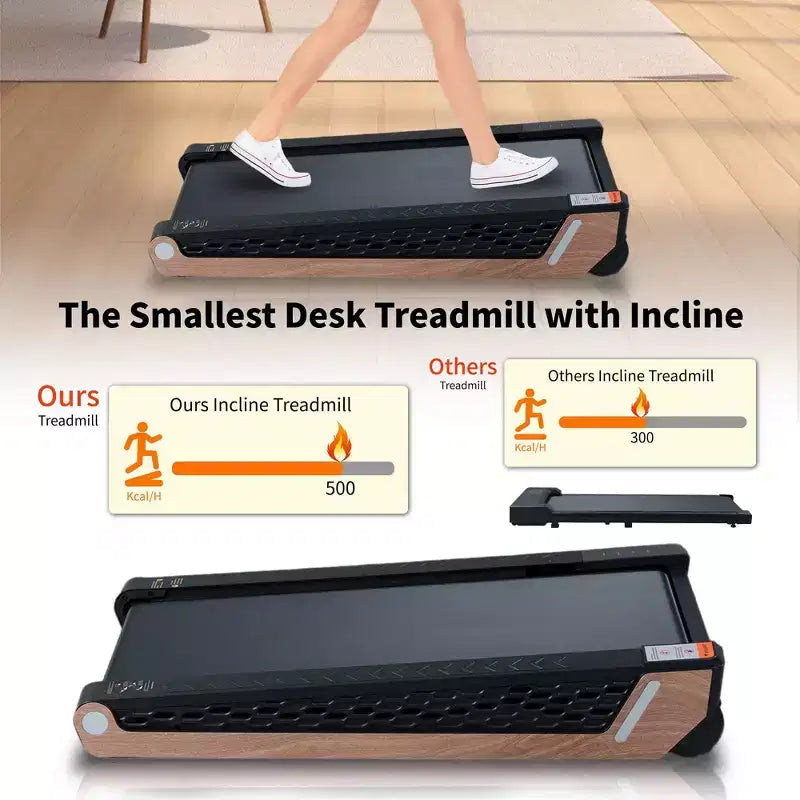 Tapis roulant portable avec inclinaison 8 niveaux, tapis de marche sous le bureau avec moteur 2.55HP, capacité 220 lbs, écran LED, design peu encombrant pour la maison et le bureau