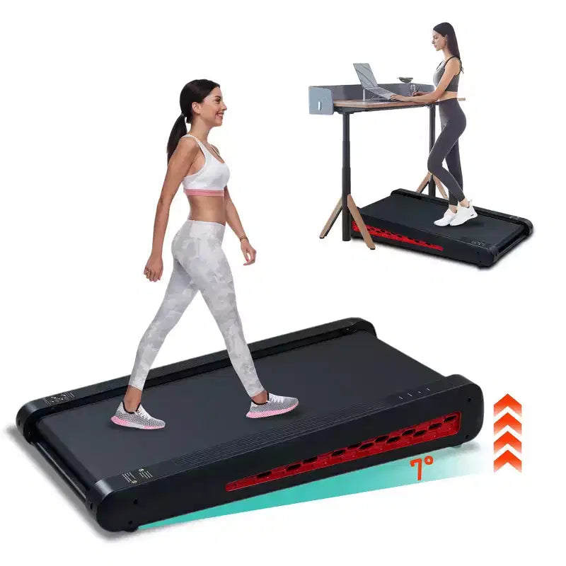Tapis de course compact à 7 inclinaisons, tapis de marche sous le bureau avec moteur de 2,55 CV, capacité de 100 kg, écran LED, support vertical, gain de place pour un usage à domicile ou au bureau
