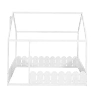 Lit en bois Luxystar avec clôture pour enfants et adolescents, Blanc