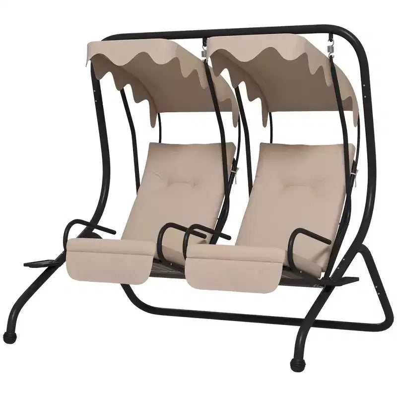 Balançoire de patio 2 places avec auvent amovible, porte-gobelets et sièges séparés Beige