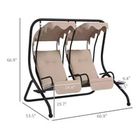 Balançoire de patio 2 places avec auvent amovible, porte-gobelets et sièges séparés Beige