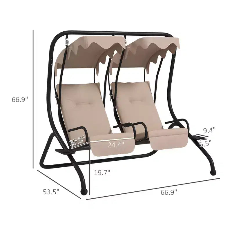Balançoire de patio 2 places avec auvent amovible, porte-gobelets et sièges séparés Beige