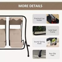 Balançoire de patio 2 places avec auvent amovible, porte-gobelets et sièges séparés Beige