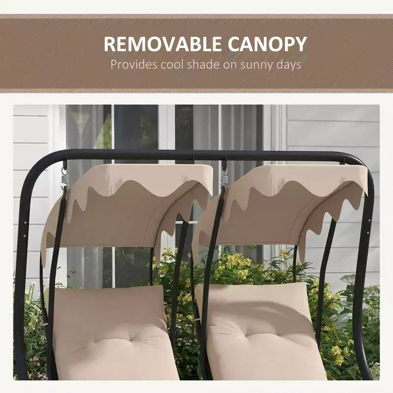 Balançoire de patio 2 places avec auvent amovible, porte-gobelets et sièges séparés Beige