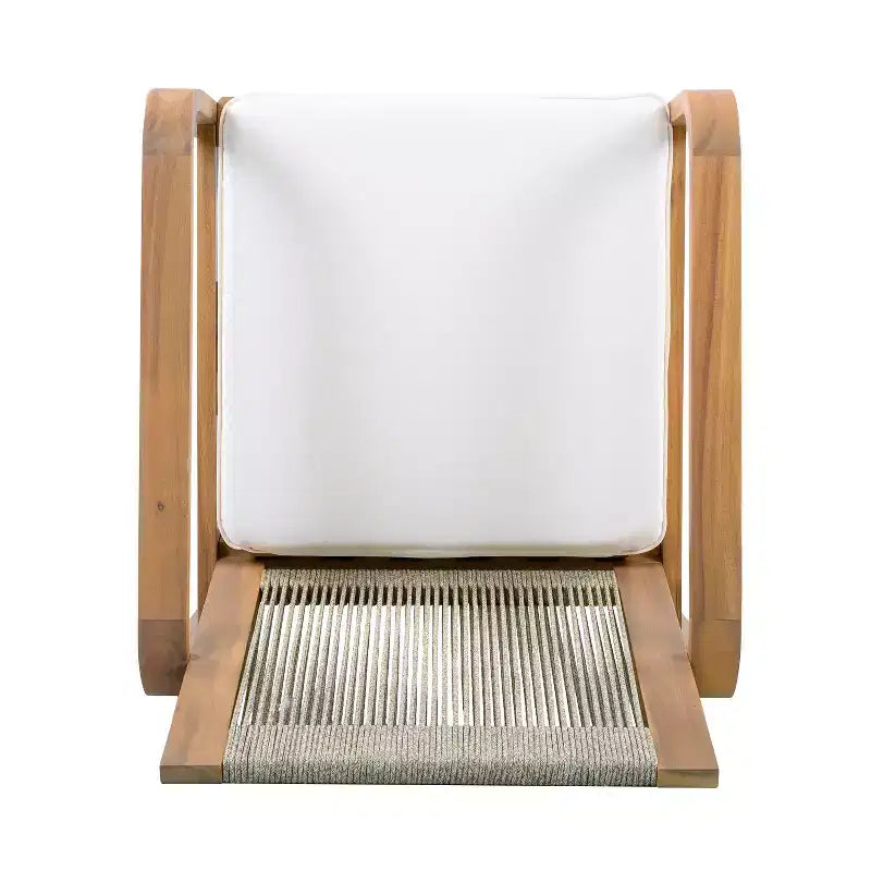 ModernLuxe Ensemble de 2 chaises de salle à manger d'extérieur, fauteuils à cadre en bois d'acacia, chaise d'appoint de patio avec dossier en corde et coussins beige hydrofuges, teck clair
