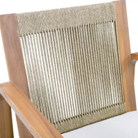 ModernLuxe Ensemble de 2 chaises de salle à manger d'extérieur, fauteuils à cadre en bois d'acacia, chaise d'appoint de patio avec dossier en corde et coussins beige hydrofuges, teck clair