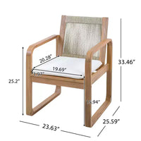 ModernLuxe Ensemble de 2 chaises de salle à manger d'extérieur, fauteuils à cadre en bois d'acacia, chaise d'appoint de patio avec dossier en corde et coussins beige hydrofuges, teck clair