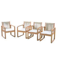 ModernLuxe Ensemble de 2 chaises de salle à manger d'extérieur, fauteuils à cadre en bois d'acacia, chaise d'appoint de patio avec dossier en corde et coussins beige hydrofuges, teck clair