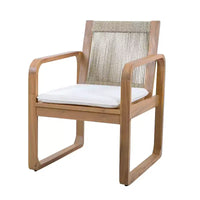 ModernLuxe Ensemble de 2 chaises de salle à manger d'extérieur, fauteuils à cadre en bois d'acacia, chaise d'appoint de patio avec dossier en corde et coussins beige hydrofuges, teck clair