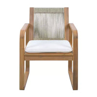 ModernLuxe Ensemble de 2 chaises de salle à manger d'extérieur, fauteuils à cadre en bois d'acacia, chaise d'appoint de patio avec dossier en corde et coussins beige hydrofuges, teck clair