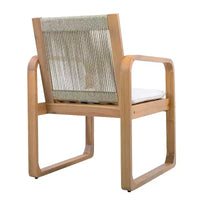 ModernLuxe Ensemble de 2 chaises de salle à manger d'extérieur, fauteuils à cadre en bois d'acacia, chaise d'appoint de patio avec dossier en corde et coussins beige hydrofuges, teck clair