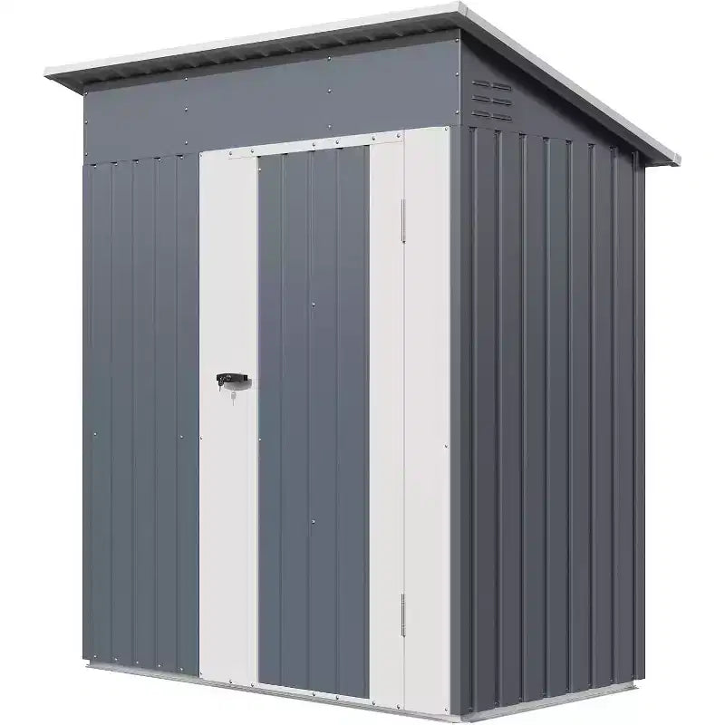 Abri de jardin en métal GustoWave 5x3 FT avec portes verrouillables et évents, cabane à outils de jardin résistante aux intempéries pour patio ou arrière-cour.