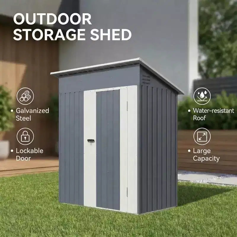 Abri de jardin en métal GustoWave 5x3 FT avec portes verrouillables et évents, cabane à outils de jardin résistante aux intempéries pour patio ou arrière-cour.