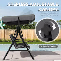 Balançoire de porche extérieure avec auvent réglable, balançoire de patio 3 places avec support, cadre en métal robuste pour jardin, cour et piscine, kaki.