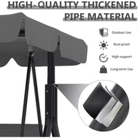 Balançoire de porche extérieure avec auvent réglable, balançoire de patio 3 places avec support, cadre en métal robuste pour jardin, cour et piscine, kaki.