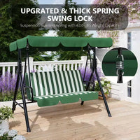 Balançoire de porche extérieure avec auvent réglable, balançoire de patio 3 places avec support, cadre en métal robuste pour jardin, cour et piscine, kaki.