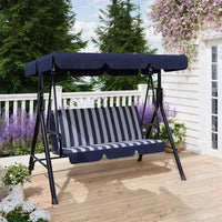 Balançoire de porche extérieure avec auvent réglable, balançoire de patio 3 places avec support, cadre en métal robuste pour jardin, cour et piscine, kaki.