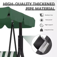 Balançoire de porche extérieure avec auvent réglable, balançoire de patio 3 places avec support, cadre en métal robuste pour jardin, cour et piscine, kaki.