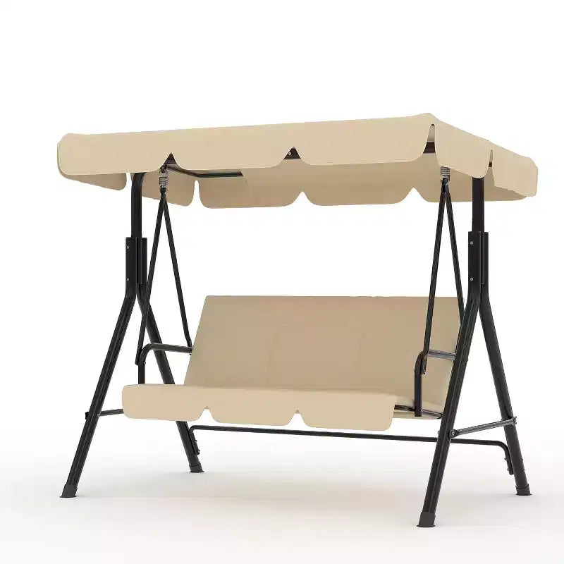 Balançoire de porche extérieure avec auvent réglable, balançoire de patio 3 places avec support, cadre en métal robuste pour jardin, cour et piscine, kaki.