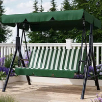 Balançoire de porche extérieure avec auvent réglable, balançoire de patio 3 places avec support, cadre en métal robuste pour jardin, cour et piscine, kaki.