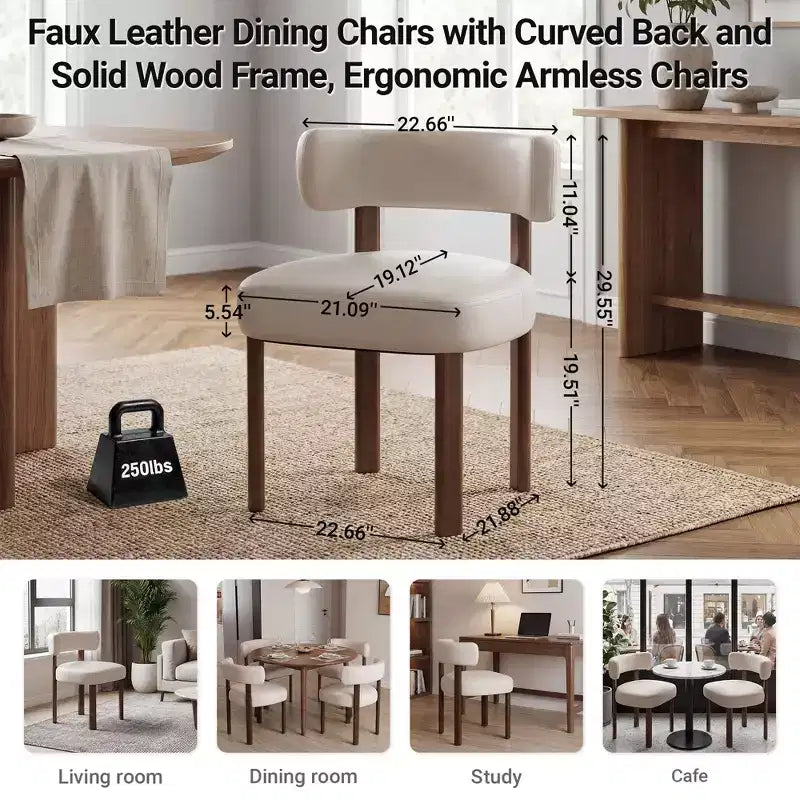 Chaises de salle à manger en similicuir Ora Maison à dossier incurvé et cadre en bois massif, chaises ergonomiques sans accoudoirs pour salon, salle à manger