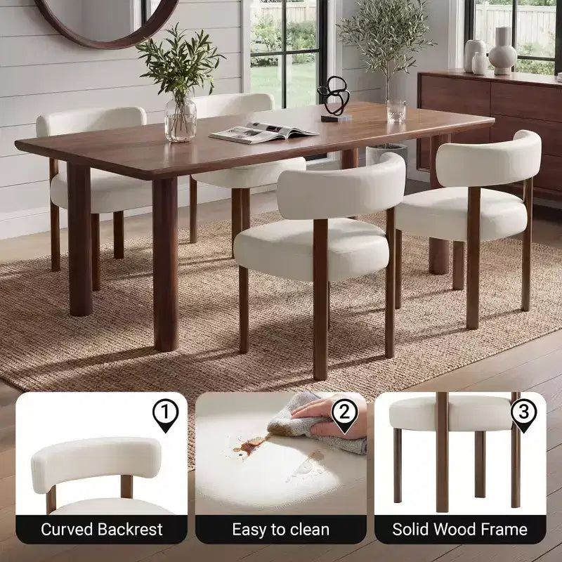 Chaises de salle à manger en similicuir Ora Maison à dossier incurvé et cadre en bois massif, chaises ergonomiques sans accoudoirs pour salon, salle à manger