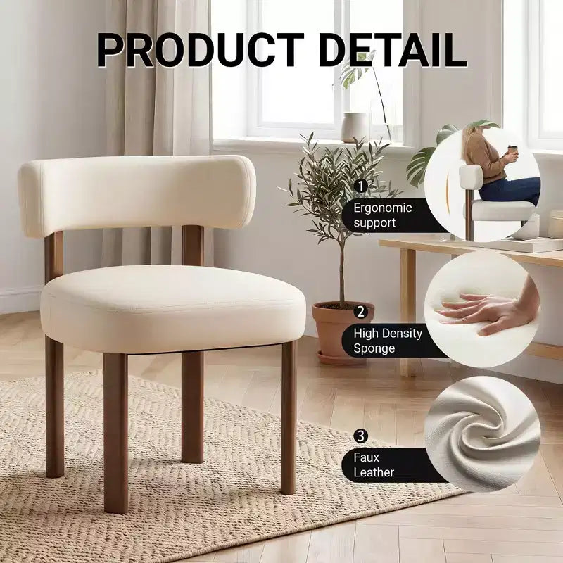 Chaises de salle à manger en similicuir Ora Maison à dossier incurvé et cadre en bois massif, chaises ergonomiques sans accoudoirs pour salon, salle à manger
