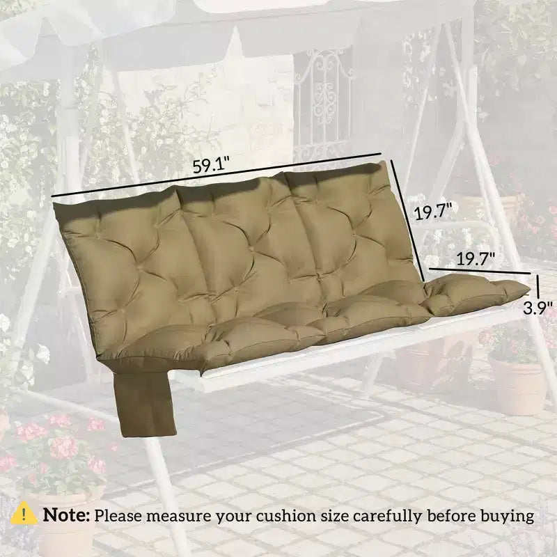Coussin de banc balancelle d'extérieur 3 places avec dossier, attaches antiderapantes et poches laterales - beige