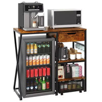 Support de mini-réfrigérateur 3 niveaux avec prise électrique, panier de rangement et plateau de travail coulissant - Rack robuste pour micro-ondes et bar à café pour dortoirs
