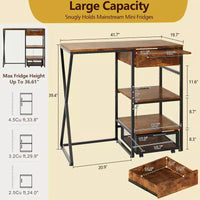 Support de mini-réfrigérateur 3 niveaux avec prise électrique, panier de rangement et plateau de travail coulissant - Rack robuste pour micro-ondes et bar à café pour dortoirs