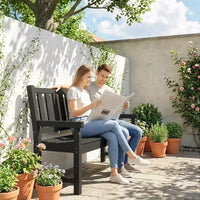Banc d'extérieur Outsunny, banc de jardin 124 cm en PEHD toutes saisons, banc de patio 2 places avec capacité de 240 kg, siège incurvé pour jardin