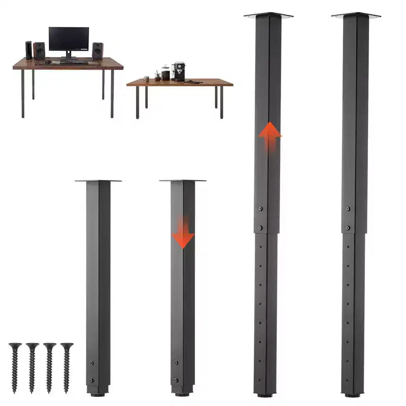 VEVOR Pieds de table reglables, pieds de meuble carres en acier 24-40 po, charge max 1200 lb, robustes, installation rapide, 4 pièces, noir