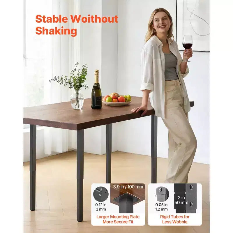 VEVOR Pieds de table reglables, pieds de meuble carres en acier 24-40 po, charge max 1200 lb, robustes, installation rapide, 4 pièces, noir