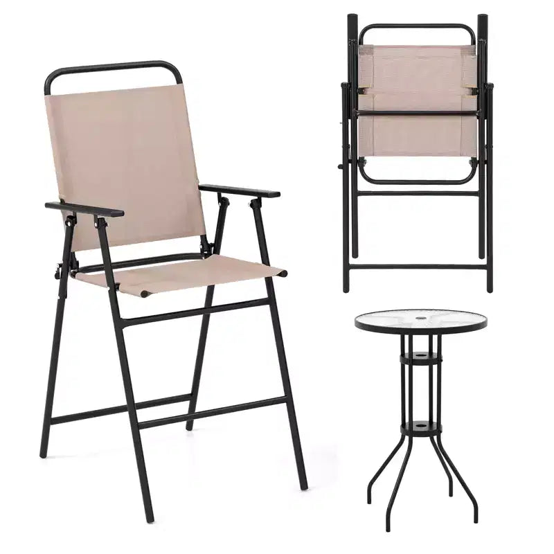 Gymax Ensemble de bistrot pliant 3 pièces avec table de bar ronde et chaises avec trou pour parasol de 1,6 pour jardin, patio et piscine
