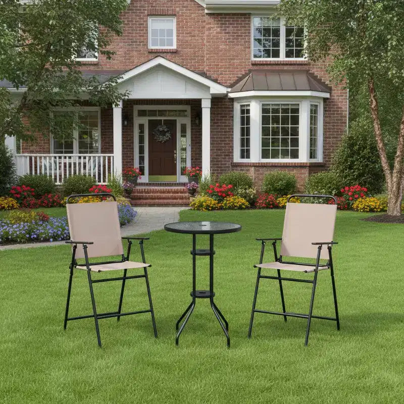Gymax Ensemble de bistrot pliant 3 pièces avec table de bar ronde et chaises avec trou pour parasol de 1,6 pour jardin, patio et piscine