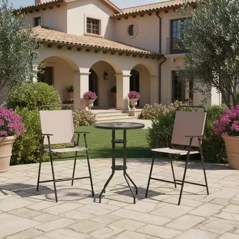 Gymax Ensemble de bistrot pliant 3 pièces avec table de bar ronde et chaises avec trou pour parasol de 1,6 pour jardin, patio et piscine