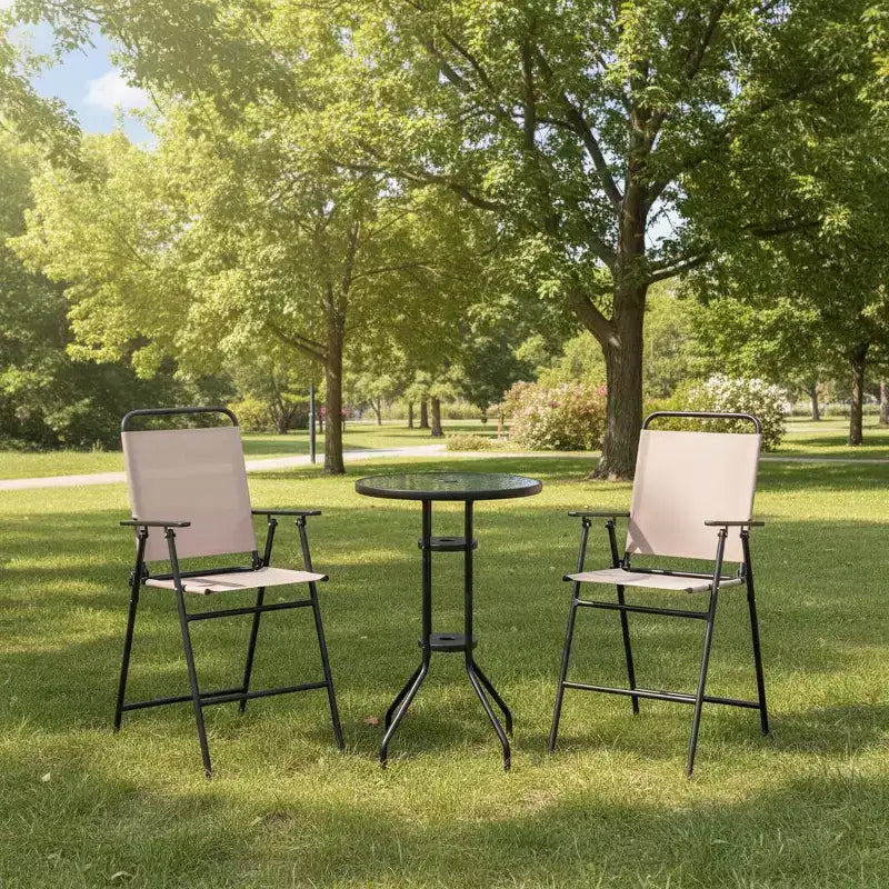 Gymax Ensemble de bistrot pliant 3 pièces avec table de bar ronde et chaises avec trou pour parasol de 1,6 pour jardin, patio et piscine