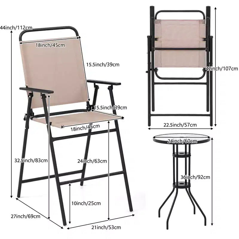 Gymax Ensemble de bistrot pliant 3 pièces avec table de bar ronde et chaises avec trou pour parasol de 1,6 pour jardin, patio et piscine