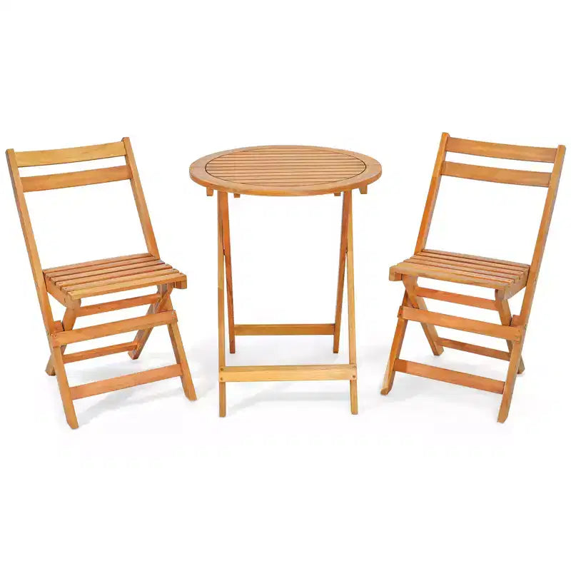 Gymax Ensemble bistrot de jardin pliable 3 pièces avec table et chaises en bois d'acacia massif design à lattes pour la respirabilité pour jardin, terrasse, bord de piscine