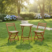 Gymax Ensemble bistrot de jardin pliable 3 pièces avec table et chaises en bois d'acacia massif design à lattes pour la respirabilité pour jardin, terrasse, bord de piscine