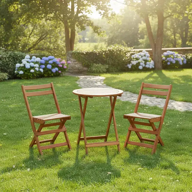 Gymax Ensemble bistrot de jardin pliable 3 pièces avec table et chaises en bois d'acacia massif design à lattes pour la respirabilité pour jardin, terrasse, bord de piscine