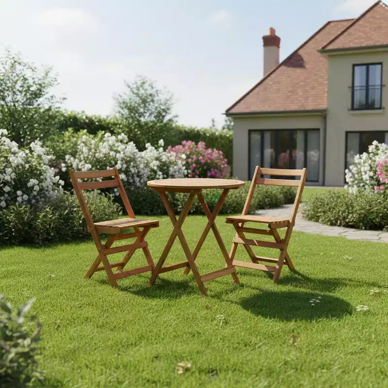 Gymax Ensemble bistrot de jardin pliable 3 pièces avec table et chaises en bois d'acacia massif design à lattes pour la respirabilité pour jardin, terrasse, bord de piscine