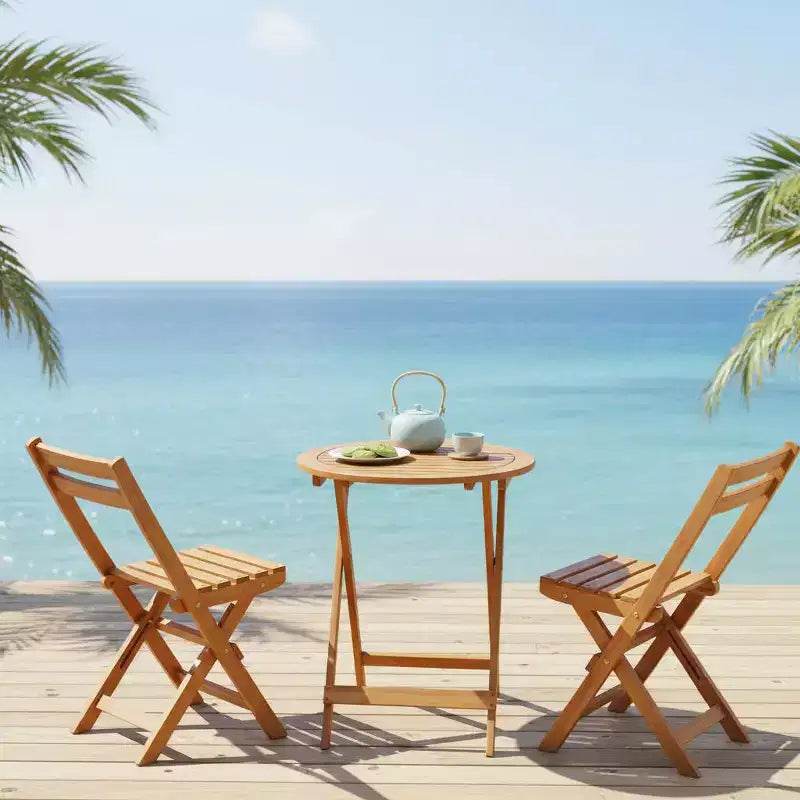 Gymax Ensemble bistrot de jardin pliable 3 pièces avec table et chaises en bois d'acacia massif design à lattes pour la respirabilité pour jardin, terrasse, bord de piscine